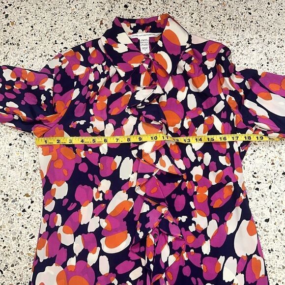 Diane Von Furstenburg DVF Manala pink print silk button up ruffle dress 4 - Picture 5 of 8